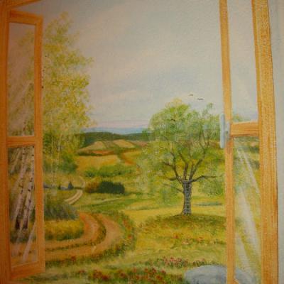 Wandsmalerei Fenster Jagdstüberl