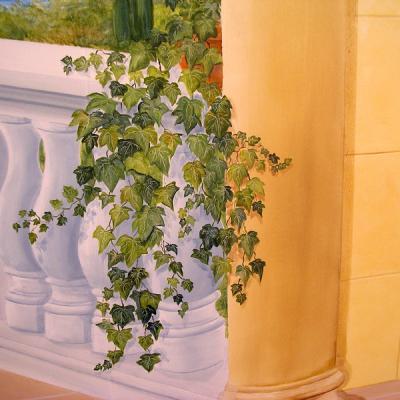 Hallenbadgestaltung Illusionsmalerei Detailansicht Efeu