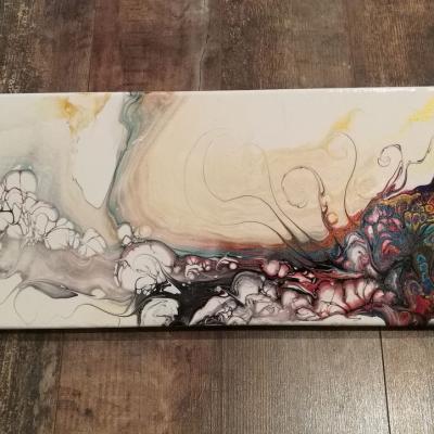 abstraktes Pouringbild mit Spiralen 50x20cm €110,-