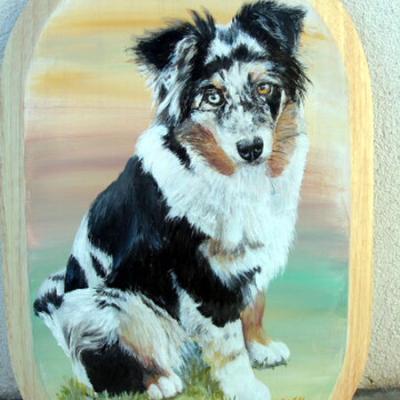 Hundeportrait Acryl auf Holz 